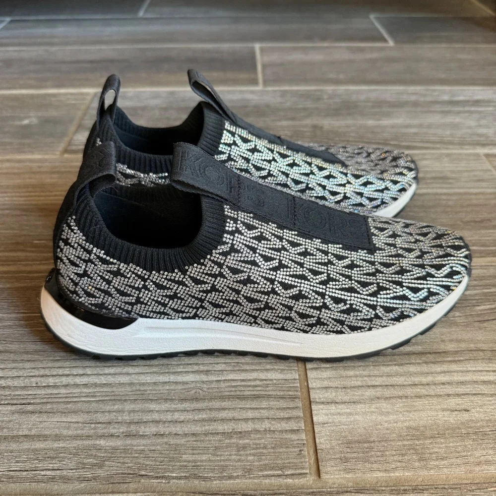 Michael Kors Women's Bodie Slip On Sneakers Black Crystal Embellishment Size 6.5